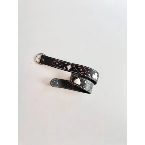 GAP Black Leather Jewel Embossed Studded Card Suit Hip Belt, Size 32/M - Picture 1 of 16